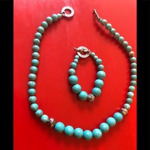 Teal Beaded Necklace and Bracelet